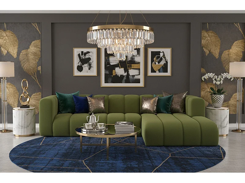 Hoekbank L-Vorm Grand L 287 cm, Veloursstof Salvador, Olijfgroen, Rechts