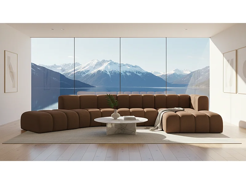 Divano angolare a L GRAND Round, tessuto Salvador, marrone scuro, destra
