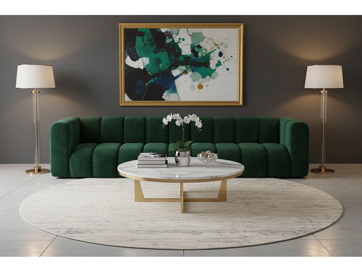 Bank, Vijfzitsbank Grand, Veloursstof Salvador, Groen