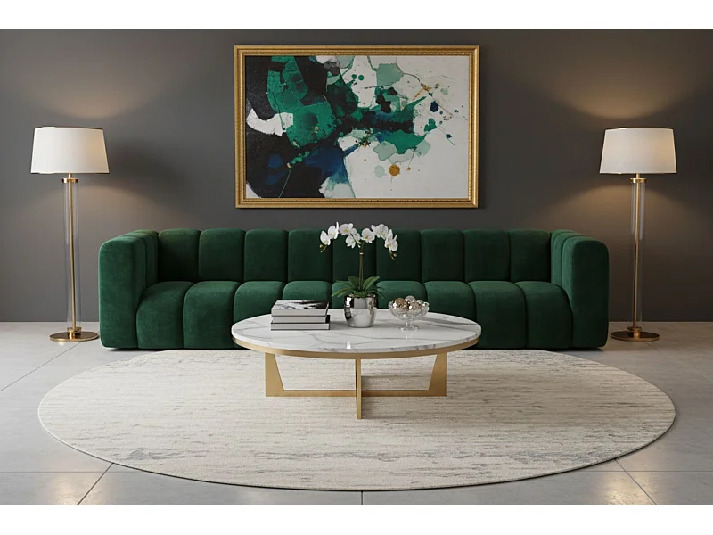 Canapé, Canapé 5 Places Grand, Velours Salvador, Vert