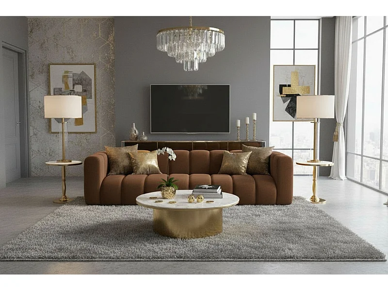 Divano, Divano a 4 posti Grand, Tessuto in Velluto Salvador, Marrone Scuro