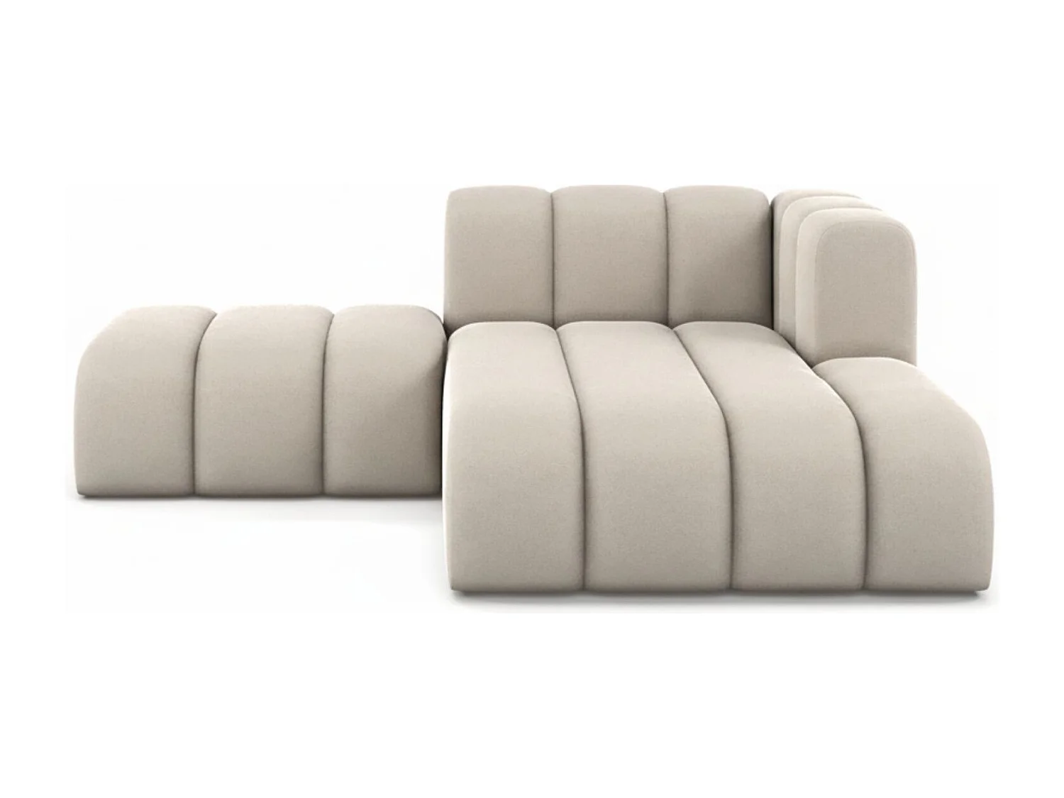 Chaiselongue mit Hocker Grand, Veloursstoff Salvador, Beige, Rechts