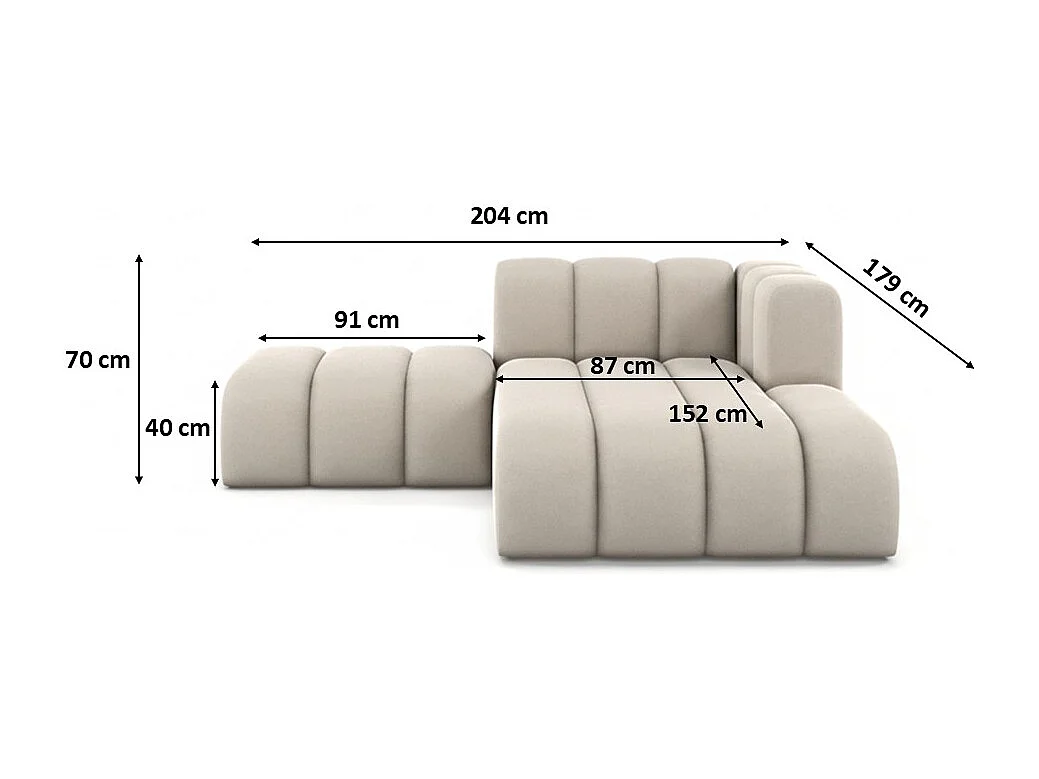 Chaiselongue mit Hocker Grand, Veloursstoff Salvador, Beige, Rechts