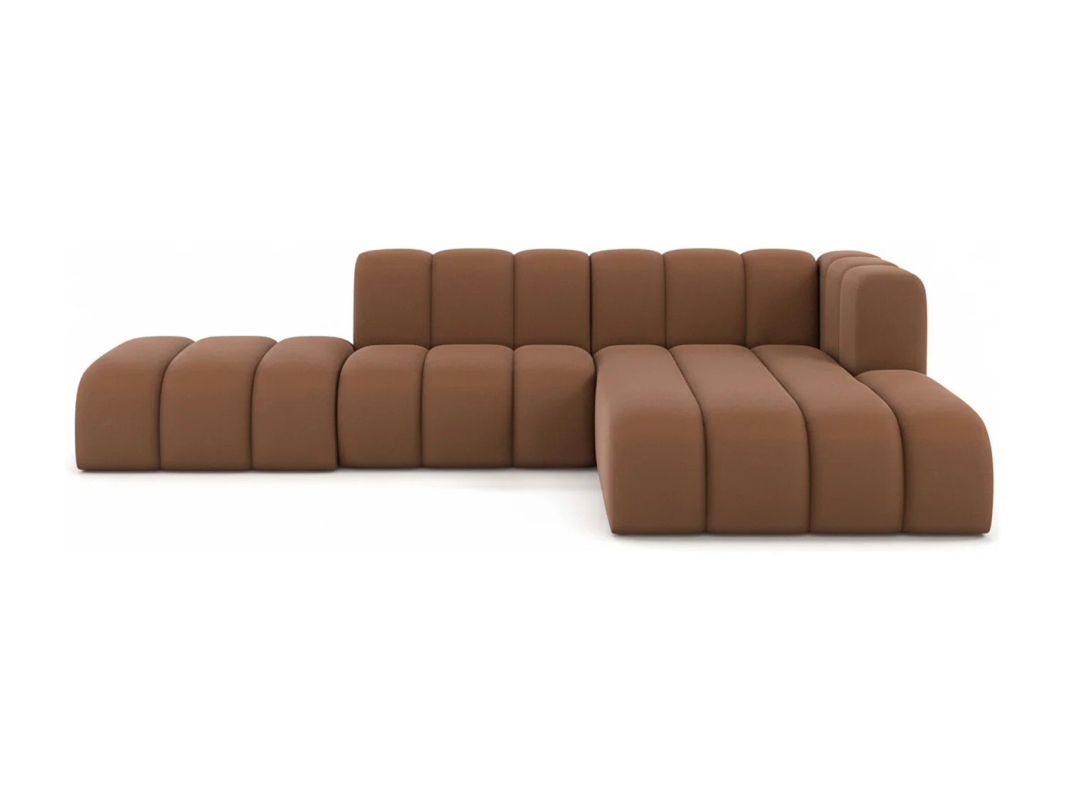 Divano angolare a L con pouf, Grand Mini, tessuto Salvador, marrone scuro, a destra