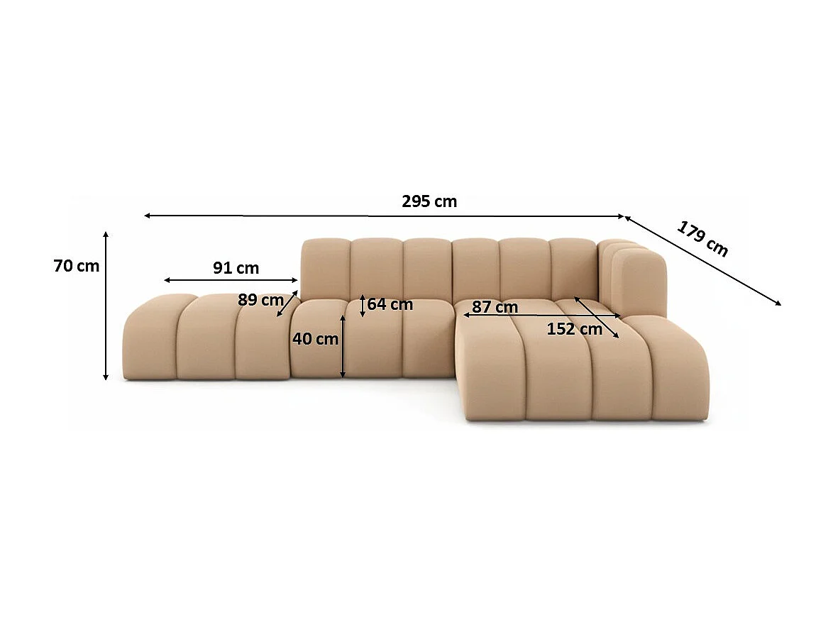 Divano angolare a L con pouf, Grand Mini, tessuto Salvador, beige, a destra