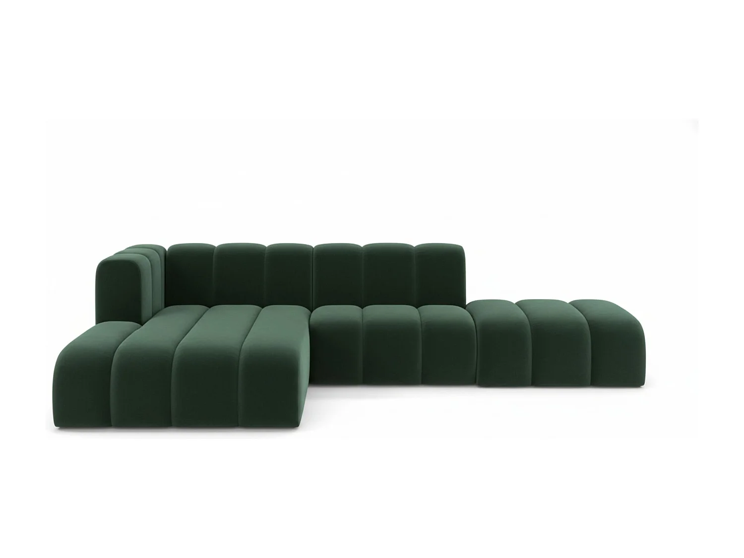 L-vormige hoekbank met voetenbank, Grand Mini, Salvador-stof, groen, links