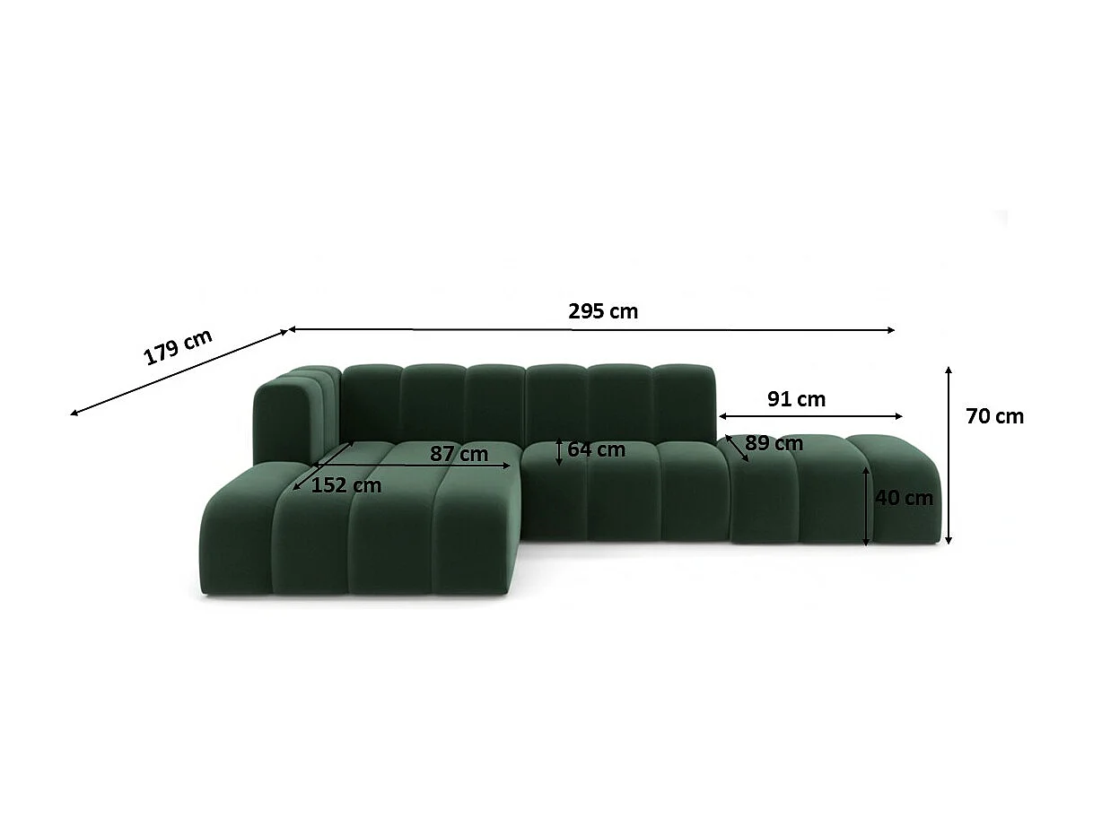 L-vormige hoekbank met voetenbank, Grand Mini, Salvador-stof, groen, links
