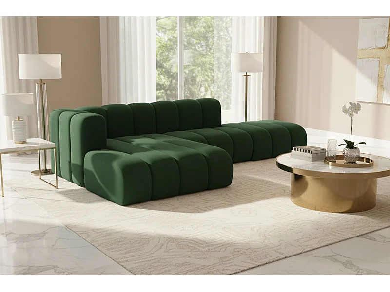 L-vormige hoekbank met voetenbank, Grand Mini, Salvador-stof, groen, links