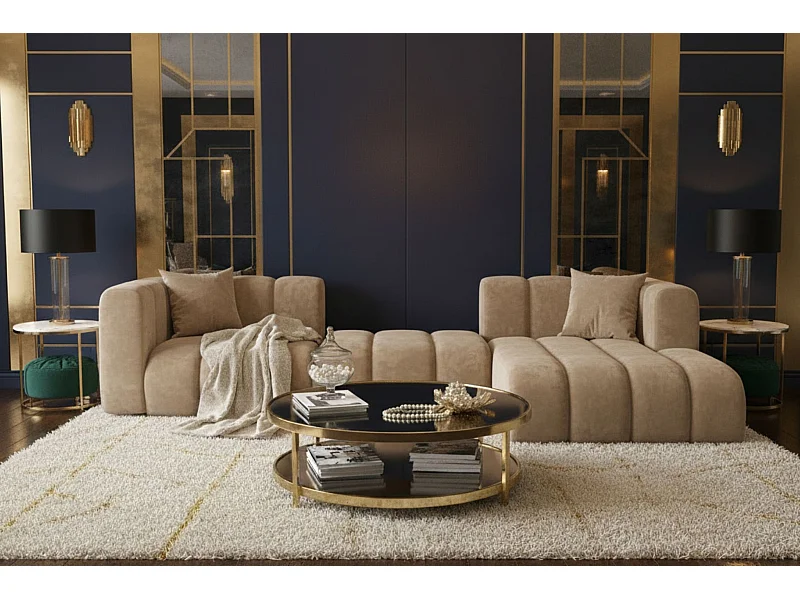 Hoekbank L-Vorm Grand L 319 cm, Veloursstof Salvador, Beige, Rechts