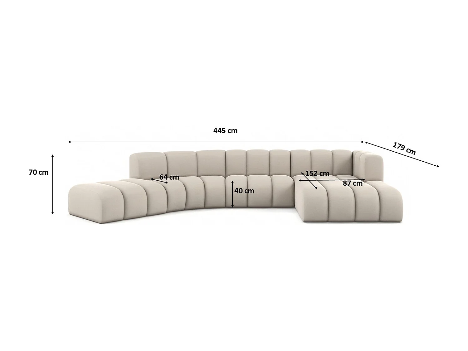 L-vormige hoekbank GRAND Round, stof Salvador, beige, rechts