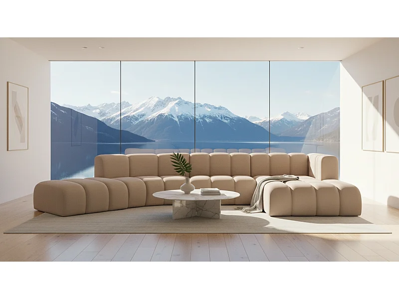 L-vormige hoekbank GRAND Round, stof Salvador, beige, rechts