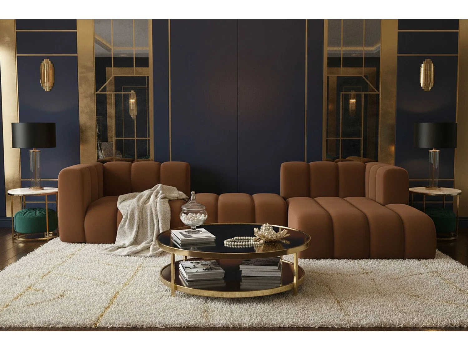 Hoekbank L-Vorm Grand L 319 cm, Veloursstof Salvador, Donkerbruin, Rechts