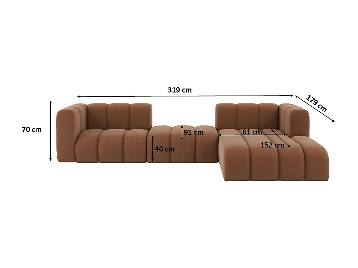Hoekbank L-Vorm Grand L 319 cm, Veloursstof Salvador, Donkerbruin, Rechts