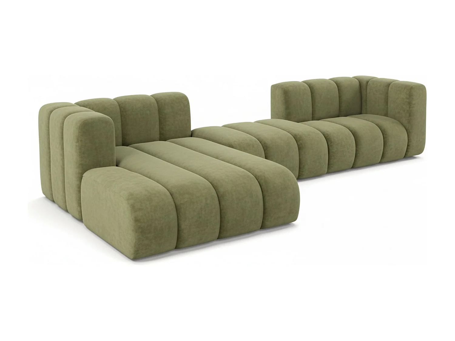 Hoekbank L-Vorm Grand L 319 cm, Veloursstof Salvador, Olijfgroen, Links