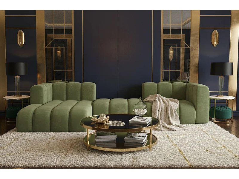 Hoekbank L-Vorm Grand L 319 cm, Veloursstof Salvador, Olijfgroen, Links