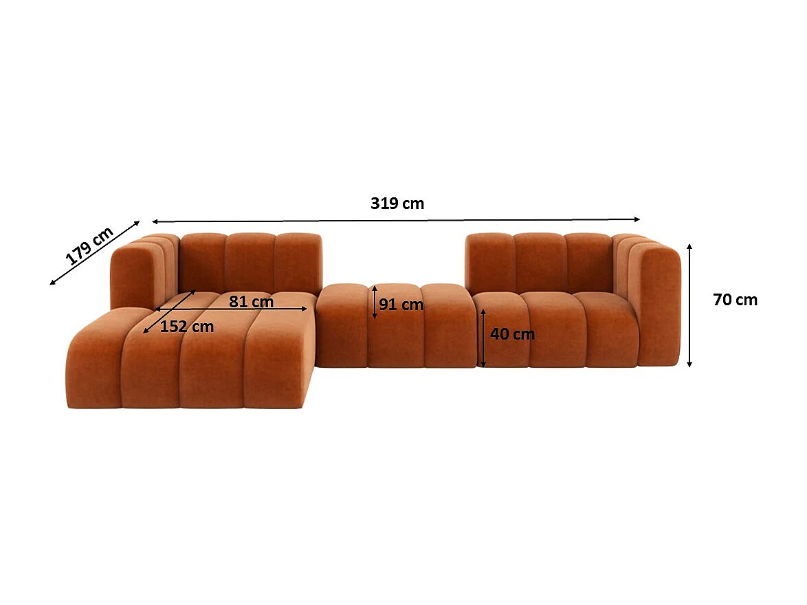 Hoekbank L-Vorm Grand L 319 cm, Veloursstof Salvador, Bruin, Links