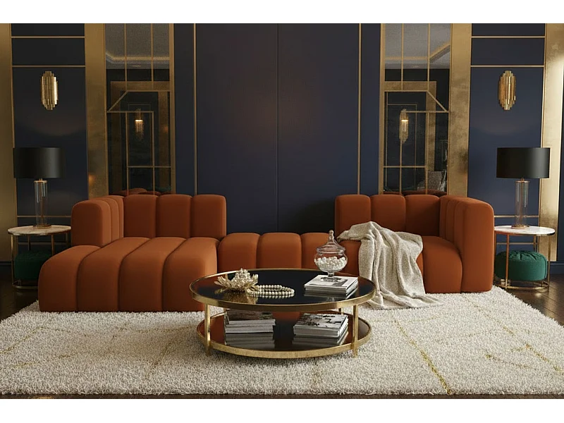 Divano Angolare a L Grand L 319 cm, Tessuto in Velluto Salvador, Marrone, Sinistra