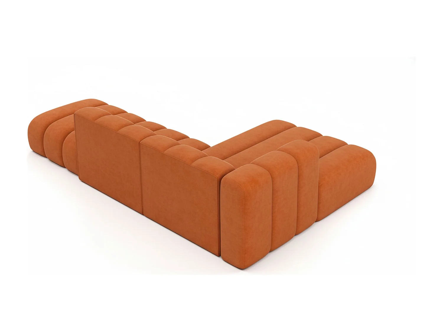 Divano angolare a L con pouf, Grand Mini, tessuto Salvador, marrone, a destra