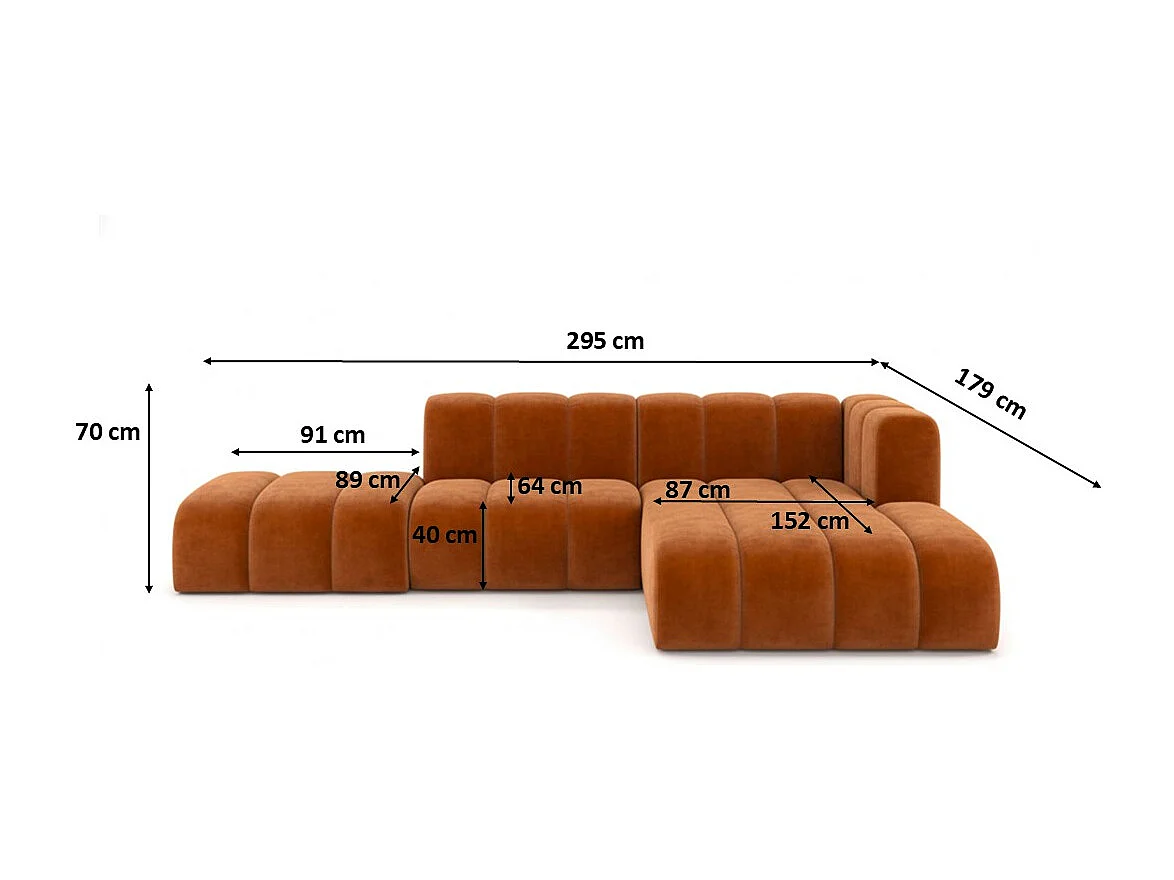 Divano angolare a L con pouf, Grand Mini, tessuto Salvador, marrone, a destra