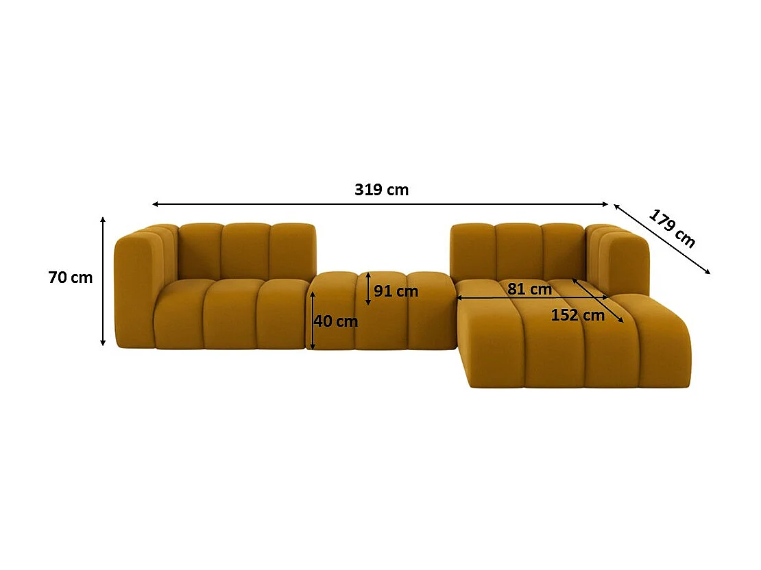 Hoekbank L-Vorm Grand L 319 cm, Veloursstof Salvador, Geel, Rechts