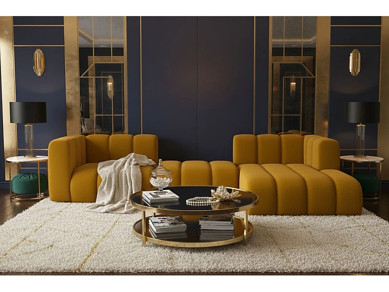 Hoekbank L-Vorm Grand L 319 cm, Veloursstof Salvador, Geel, Rechts