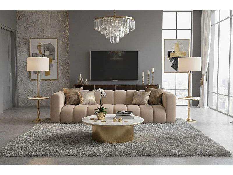 Couch, Viersitzer-Sofa Grand, Veloursstoff Salvador, Beige