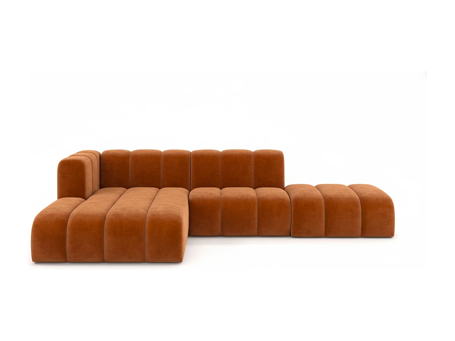 Divano angolare a L con pouf, Grand Mini, tessuto Salvador, marrone, sinistro