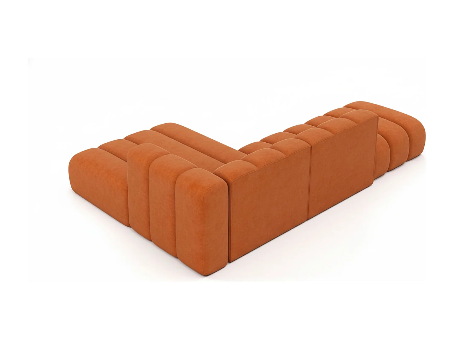 Divano angolare a L con pouf, Grand Mini, tessuto Salvador, marrone, sinistro