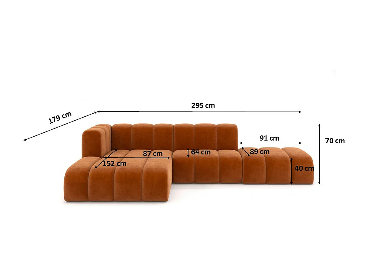 Divano angolare a L con pouf, Grand Mini, tessuto Salvador, marrone, sinistro