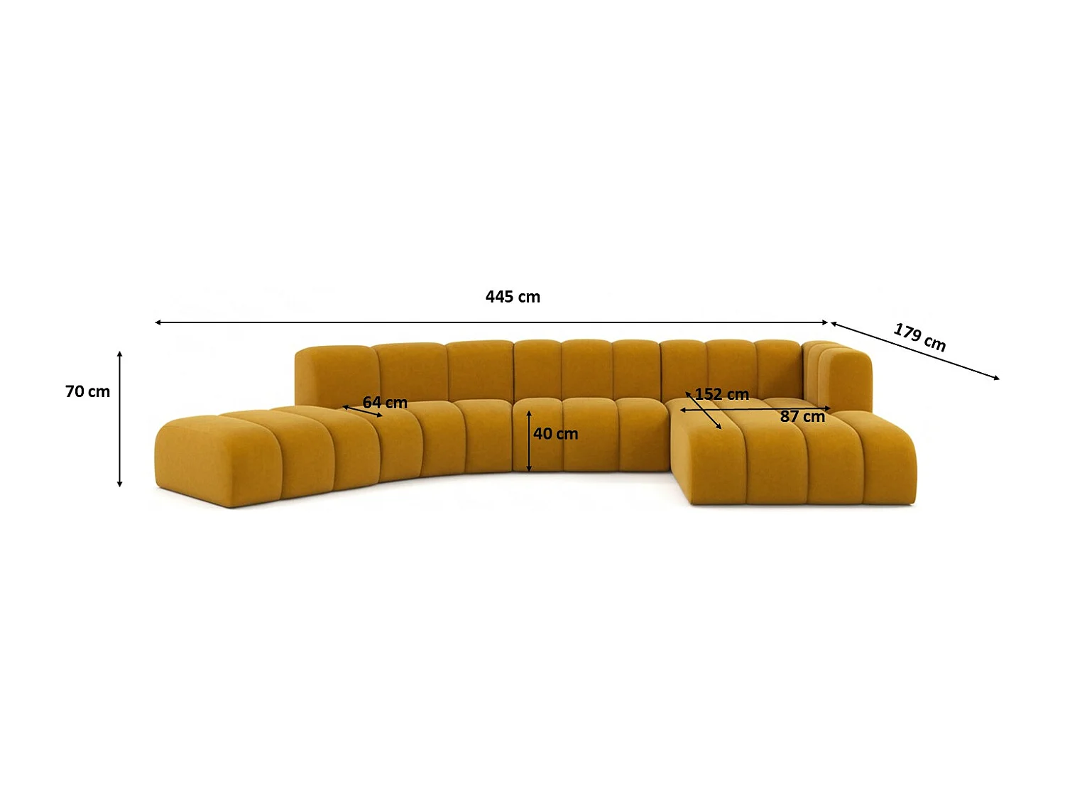 L-vormige hoekbank GRAND Round, stof Salvador, geel, rechts