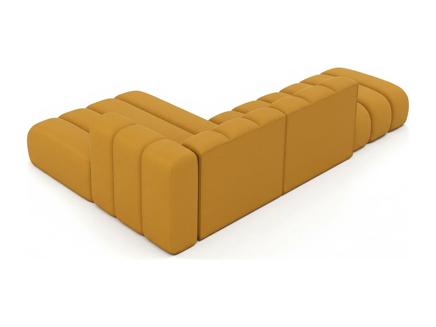 Divano angolare a L con pouf, Grand Mini, tessuto Salvador, giallo, sinistro