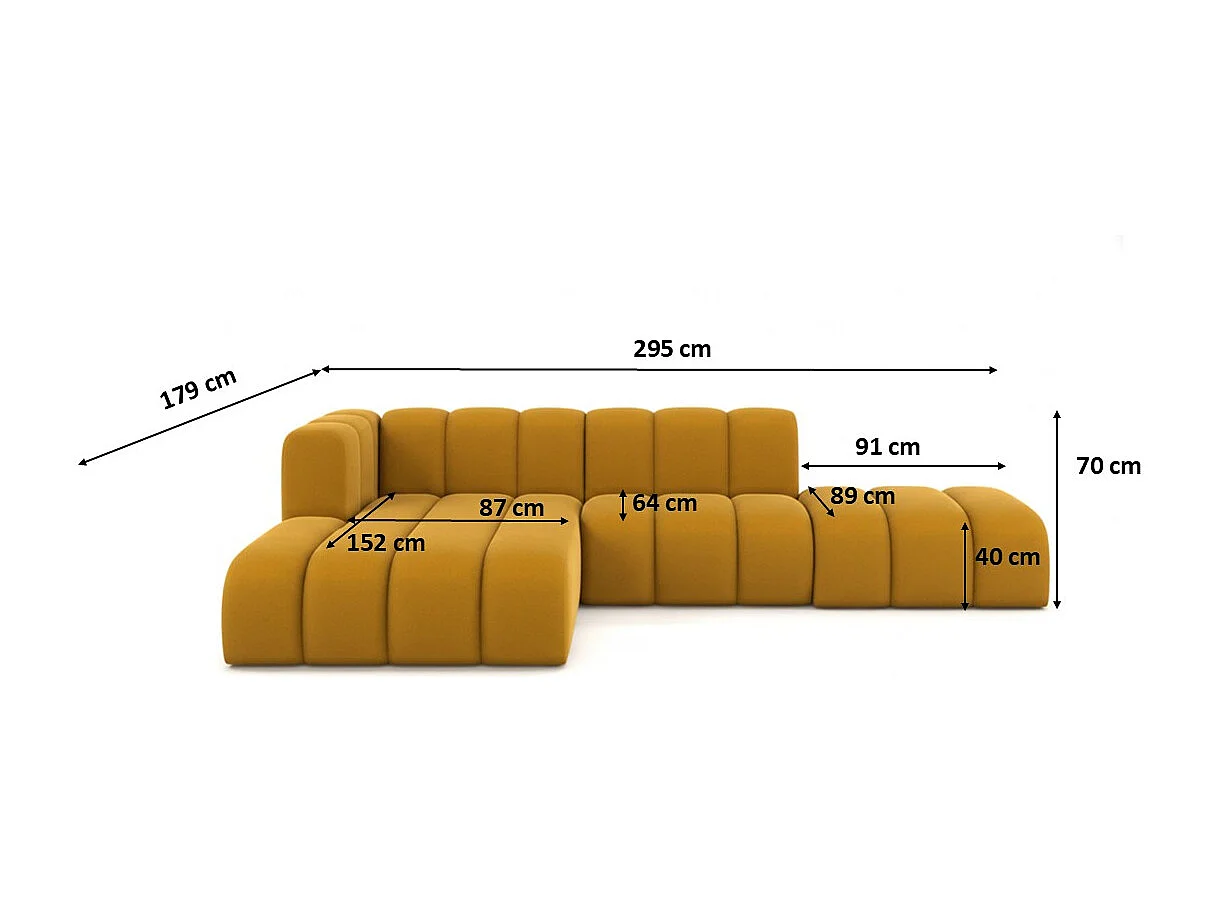 Divano angolare a L con pouf, Grand Mini, tessuto Salvador, giallo, sinistro
