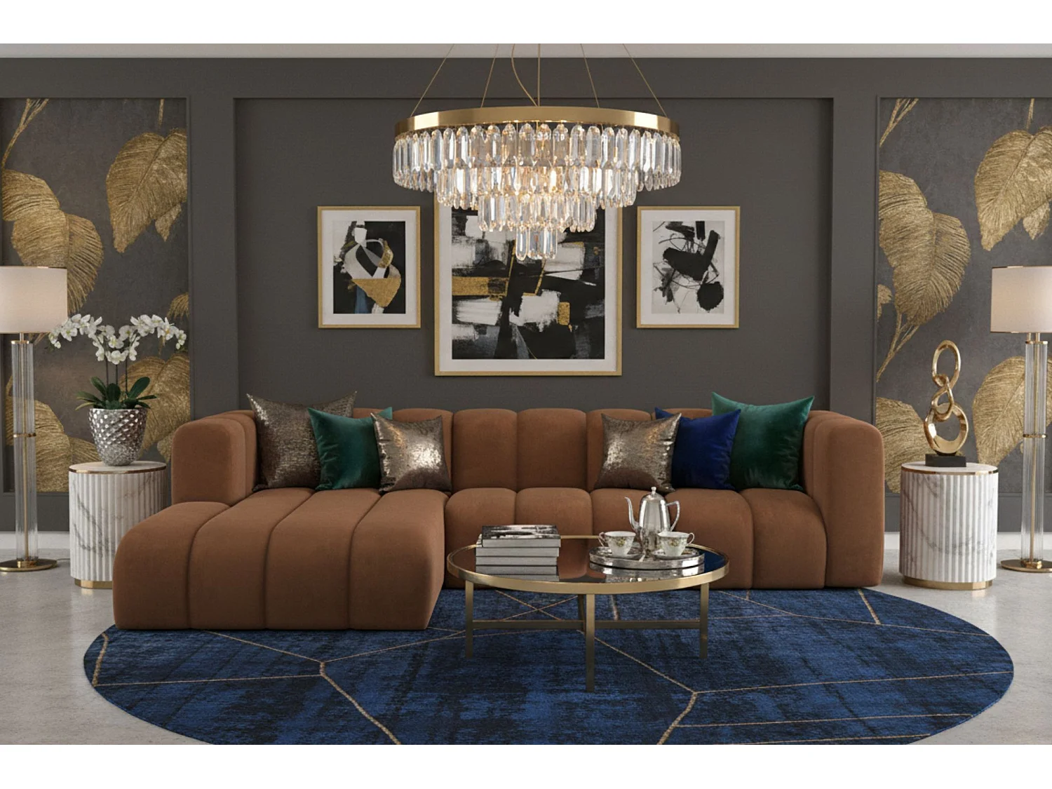 Hoekbank L-Vorm Grand L 287 cm, Veloursstof Salvador, Donkerbruin, Links