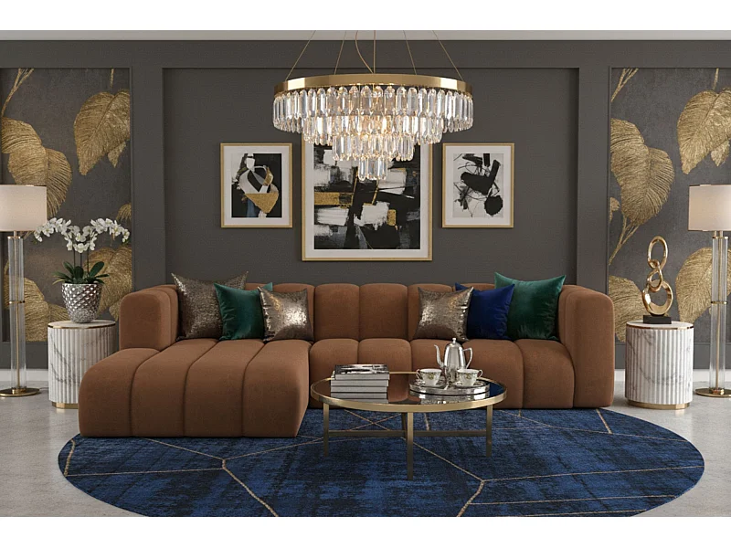 Ecksofa L-Form Grand L 287 cm, Veloursstoff Salvador, Dunkelbraun, Links