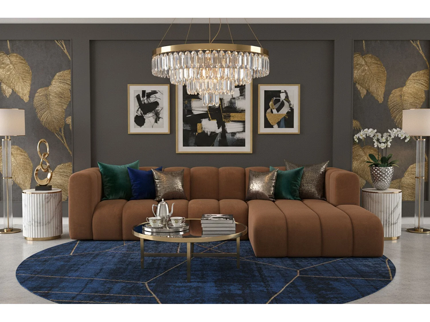 Hoekbank L-Vorm Grand L 287 cm, Veloursstof Salvador, Donkerbruin, Rechts