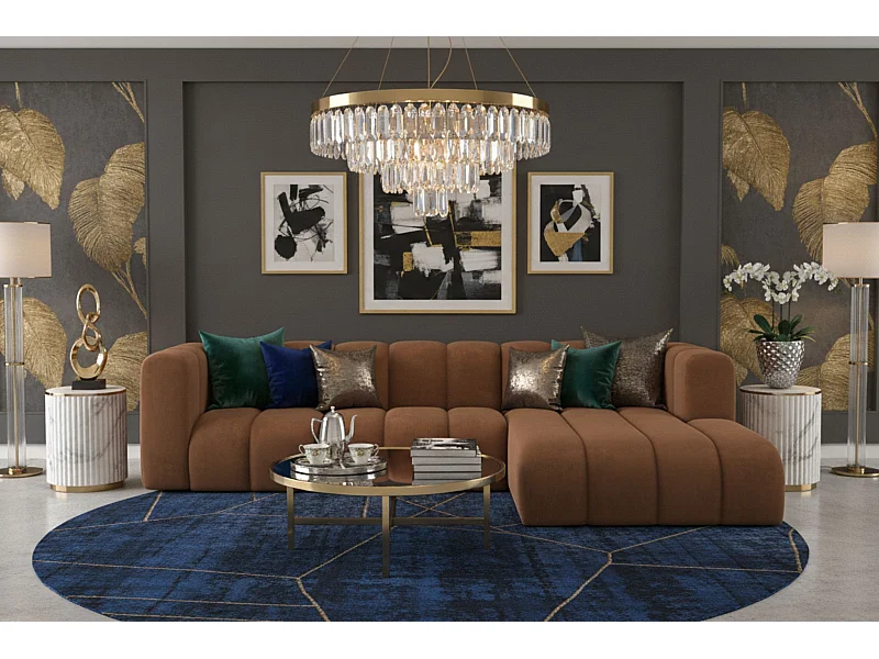 Ecksofa L-Form Grand L 287 cm, Veloursstoff Salvador, Dunkelbraun, Rechts