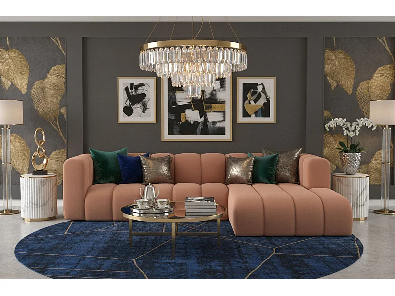 Divano Angolare a L Grand L 287 cm, Tessuto in Velluto Salvador, Rosa, Destra