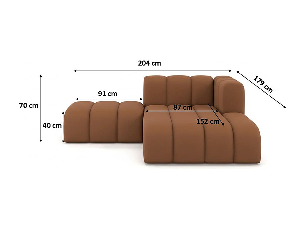 Chaiselongue mit Hocker Grand, Veloursstoff Salvador, Dunkelbraun, Rechts