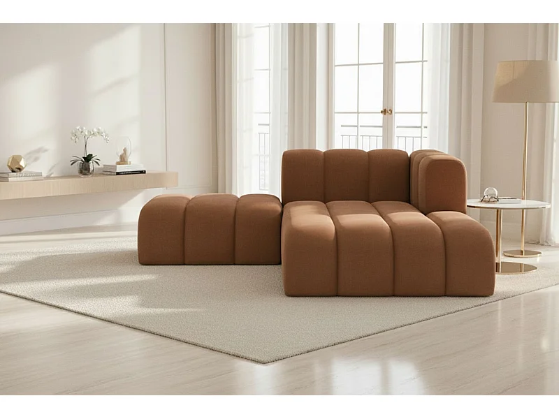 Chaiselongue mit Hocker Grand, Veloursstoff Salvador, Dunkelbraun, Rechts