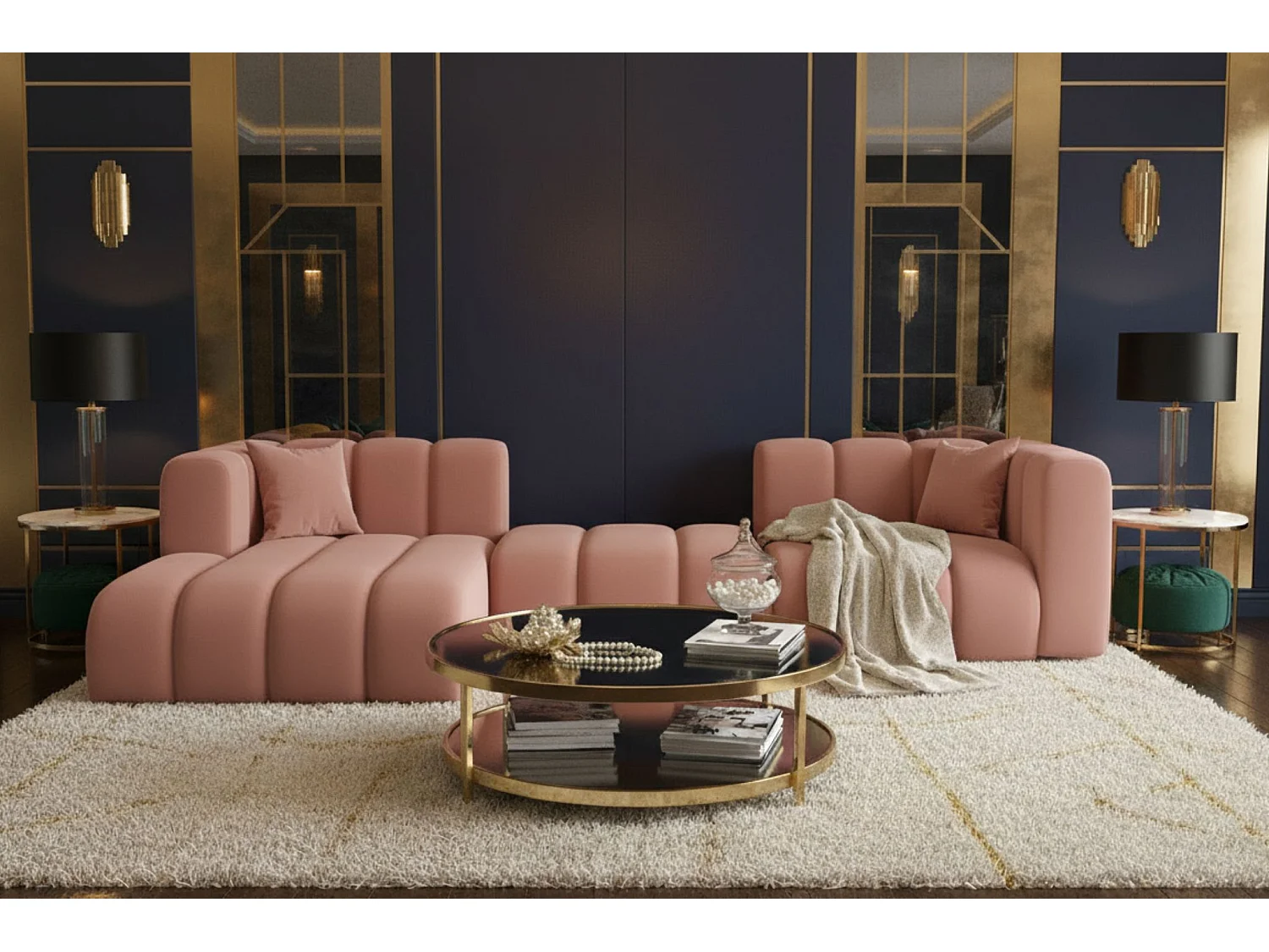 Hoekbank L-Vorm Grand L 319 cm, Veloursstof Salvador, Roze, Links