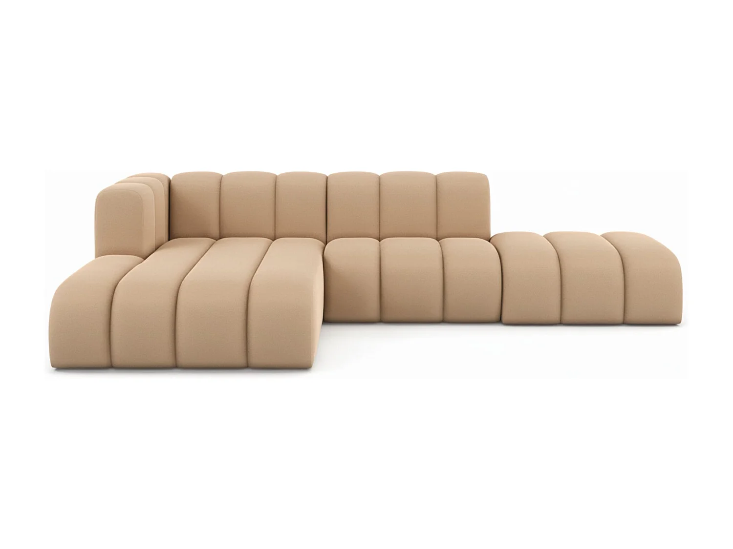 Divano angolare a L con pouf, Grand Mini, tessuto Salvador, beige, sinistro