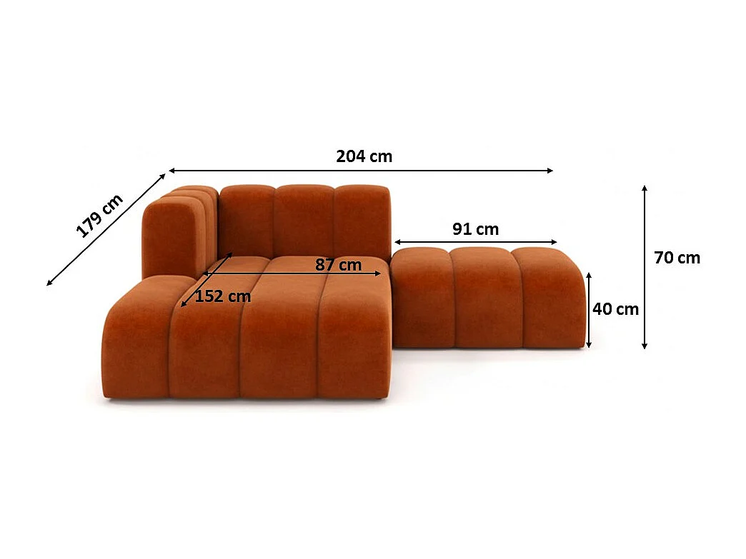 Chaiselongue mit Hocker Grand, Veloursstoff Salvador, Braun, Links