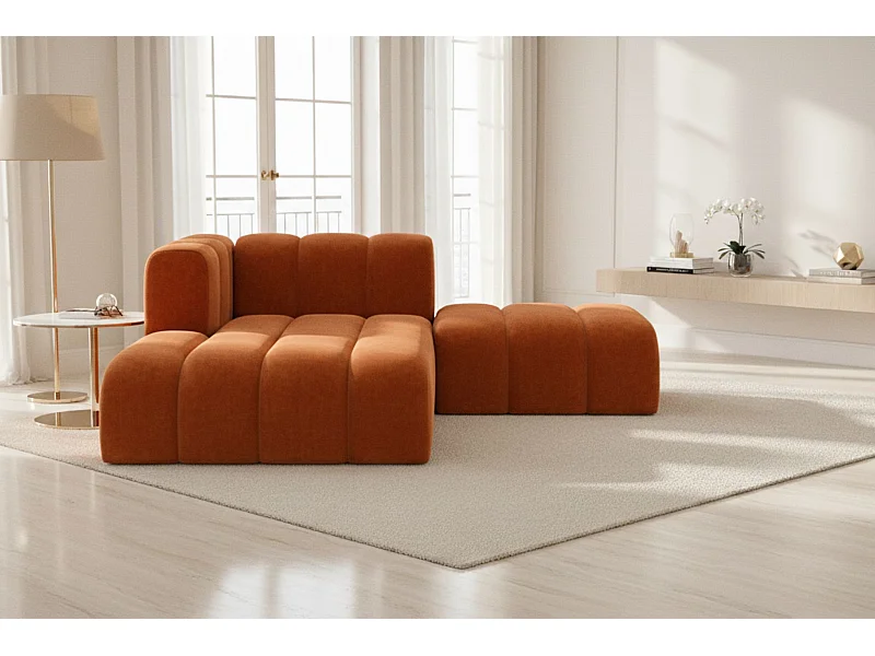 Chaiselongue mit Hocker Grand, Veloursstoff Salvador, Braun, Links