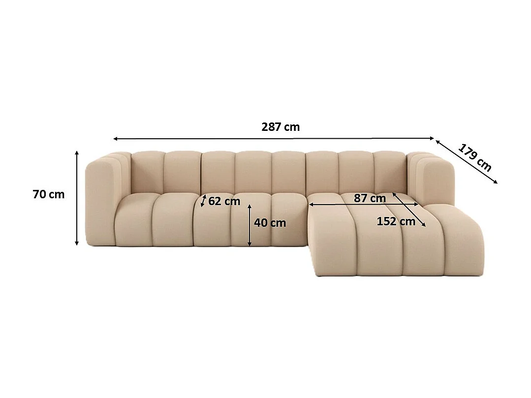 Hoekbank L-Vorm Grand L 287 cm, Veloursstof Salvador, Beige, Rechts