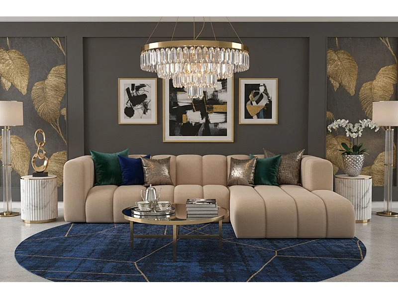 Canapé D’Angle En L Grand L 287 cm, Velours Salvador, Beige, Droite