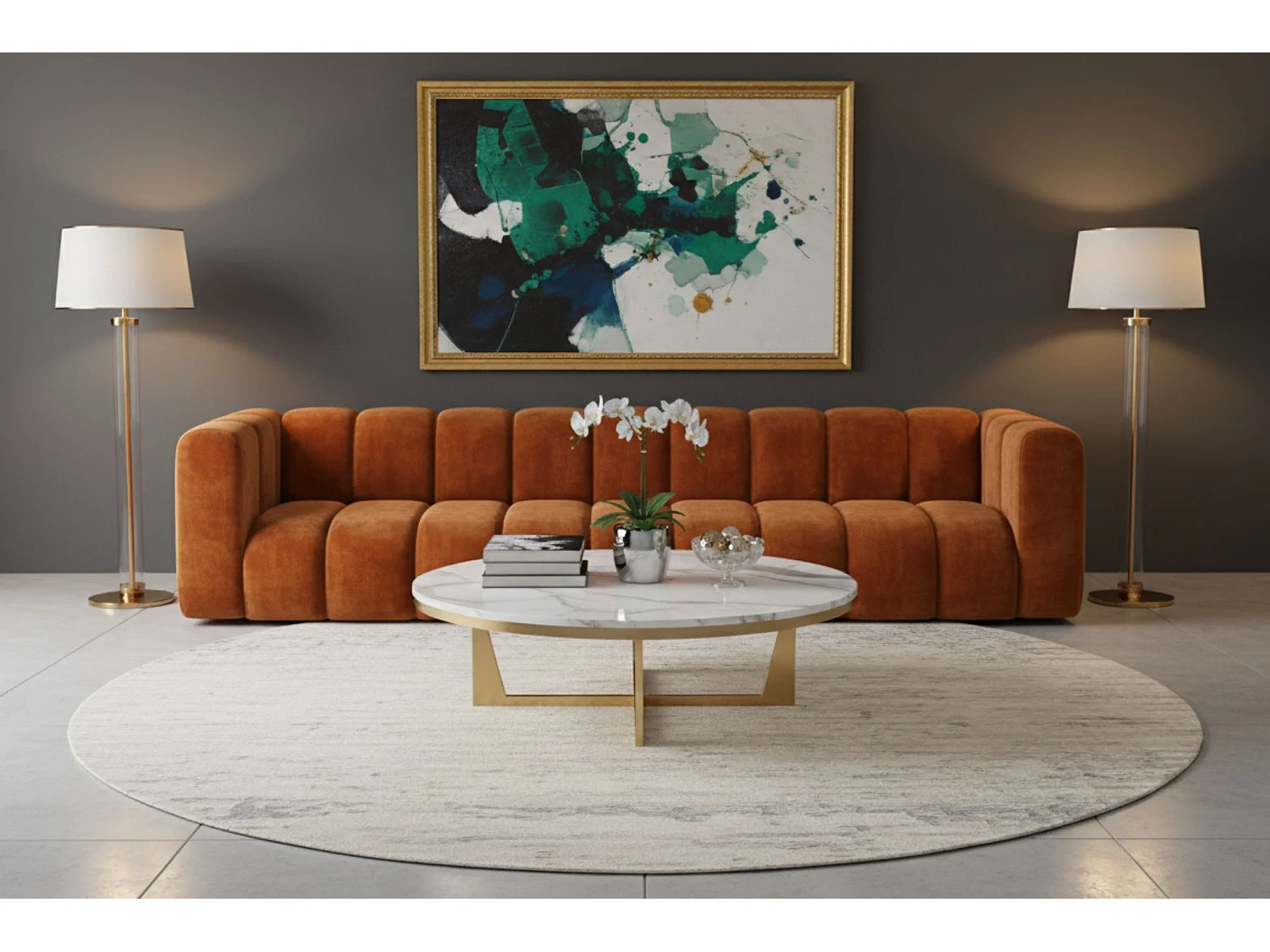 Bank, Vijfzitsbank Grand, Veloursstof Salvador, Bruin