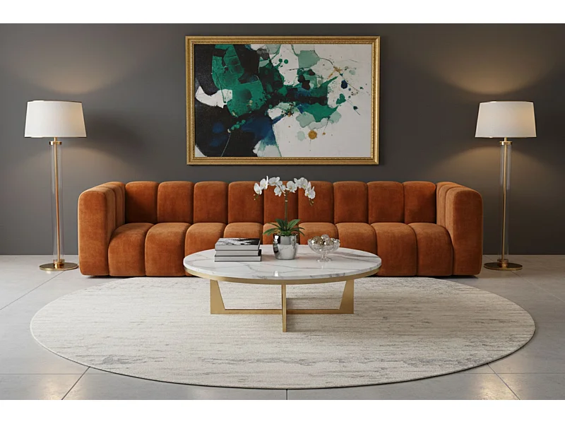 Canapé, Canapé 5 Places Grand, Velours Salvador, Marron