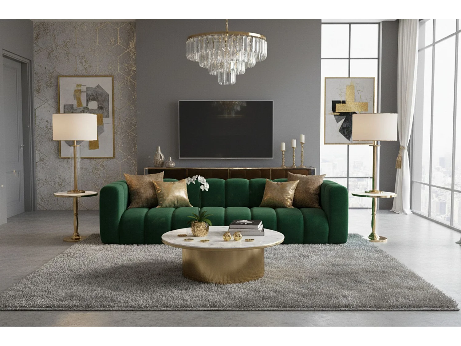 Bank, Vierzitsbank Grand, Veloursstof Salvador, Groen