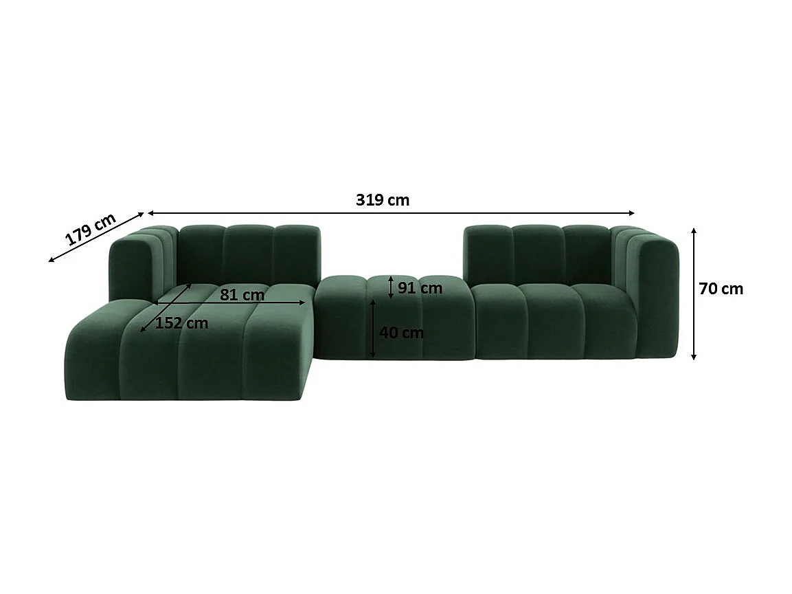 Hoekbank L-Vorm Grand L 319 cm, Veloursstof Salvador, Groen, Links
