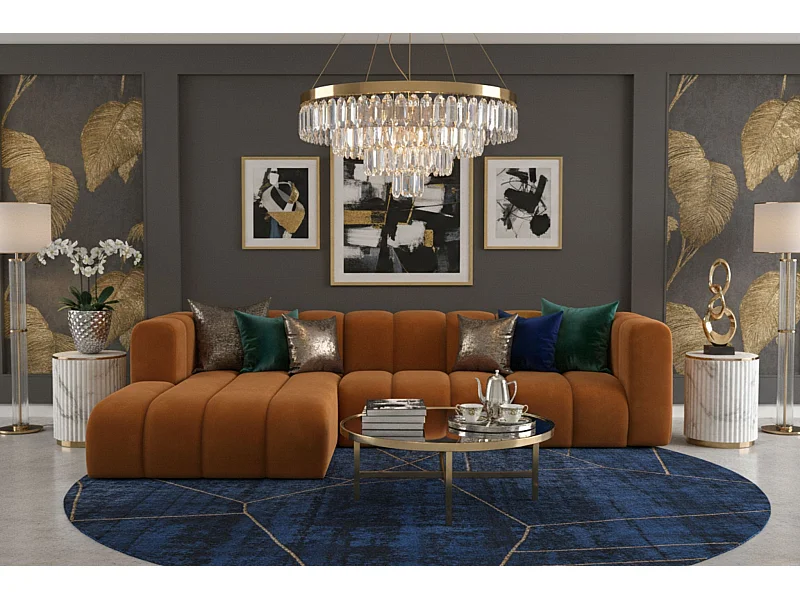 Canapé D’Angle En L Grand L 287 cm, Velours Salvador, Marron, Gauche